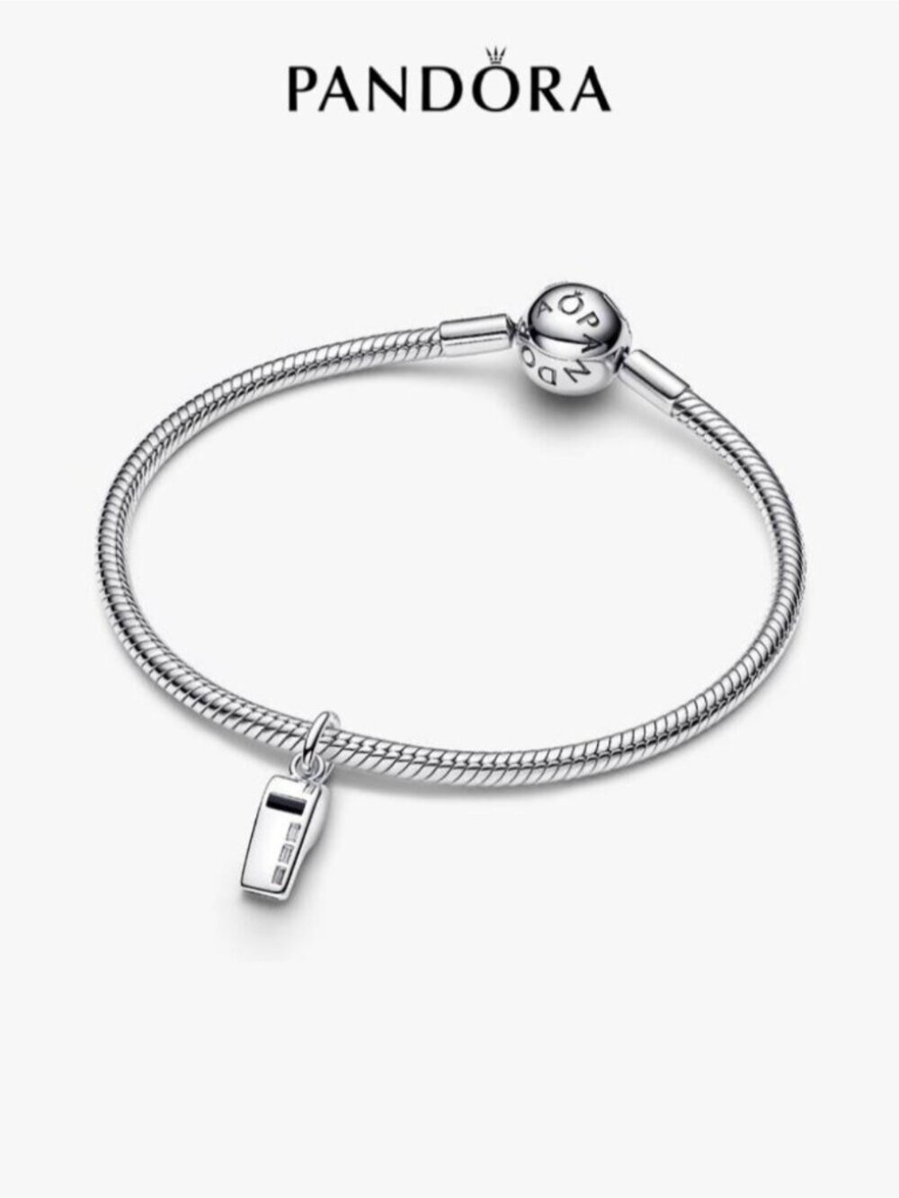 Pandora Sterling Silver Snake Chain Bracelet with Charm - Silver